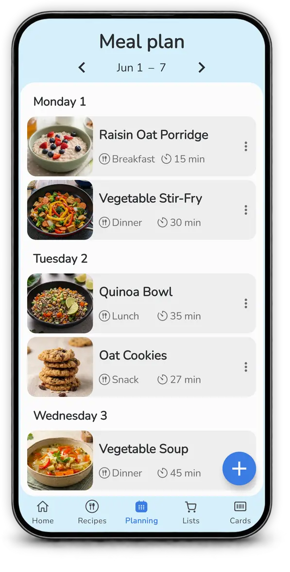 Weekly meal plan in Mealz