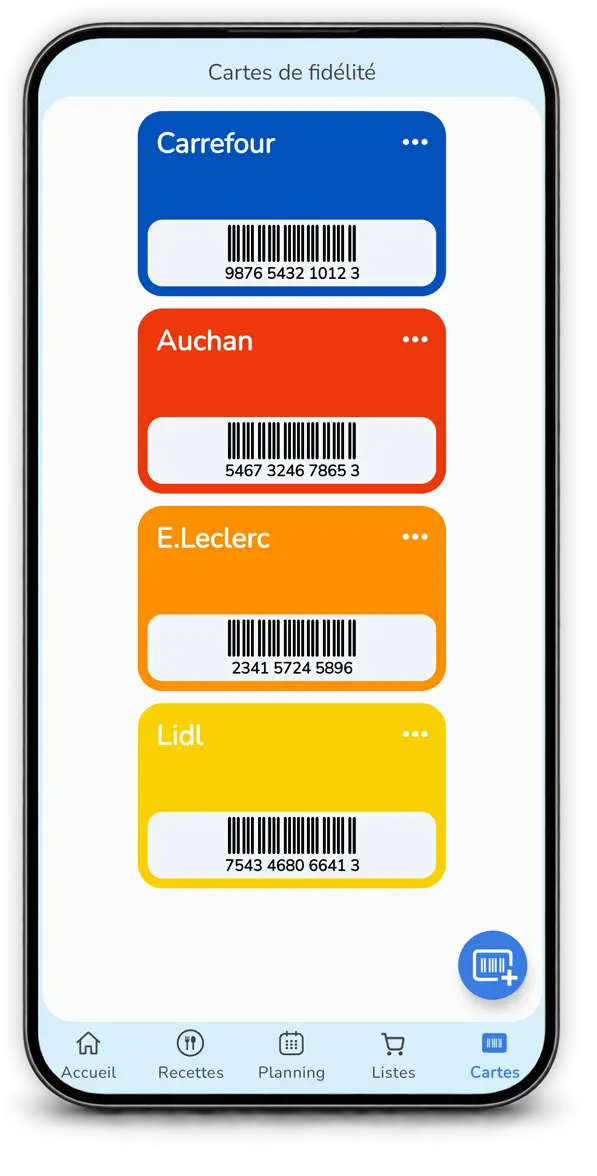 Cartes de fidélité enregistrées dans Mealz