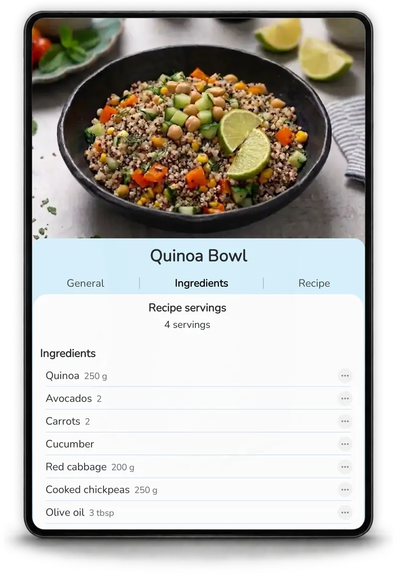 Importing a recipe from a photo or website in Mealz on tablet