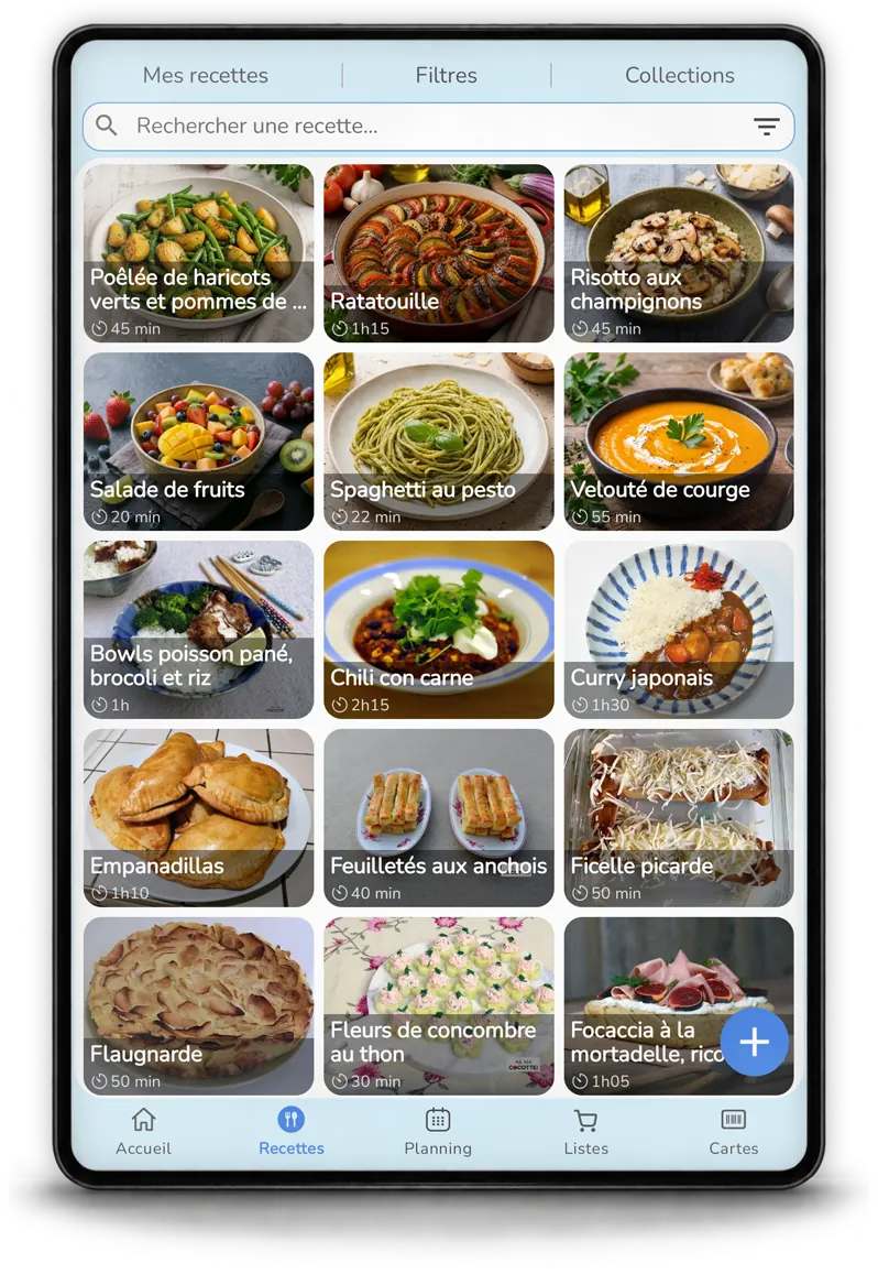 Livre de recettes sur tablette dans l’application Mealz